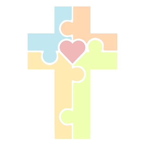 Cross made up of puzzle pieces that represent the core components of our vision