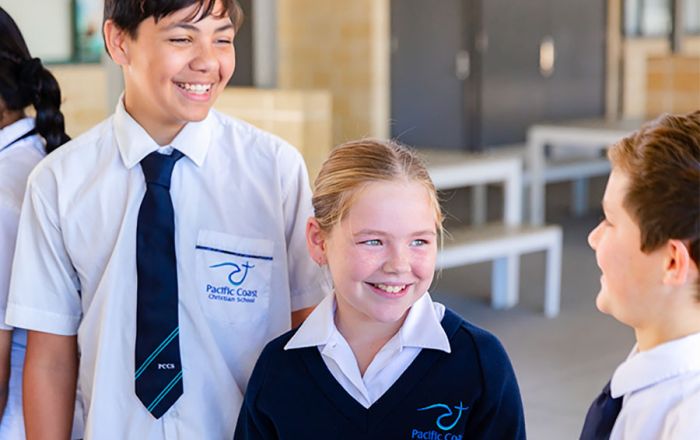 Middle School students chatting outside
