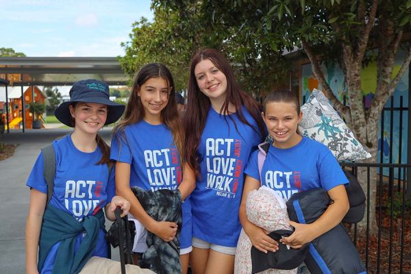 Middle School students out the front of school